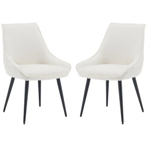 Set di 2 Sedie da Pranzo Moderne Sedie da Cucina in Tessuto Sedia Sala da Pranzo con Gambe in Metallo per Soggiorno, Bianco
