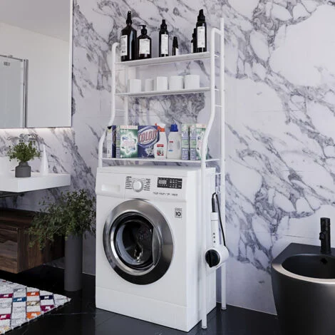 Scaffale Bagno 3 Mensole Ripiano Superiore Mobile Sopra Lavatrice Lavanderia Salvaspazio Ripiani Per Appoggio Organizer Da Parete Per Detersivi Sapone Bagno In Metallo 152 x 65 x 25 Cm Bianco