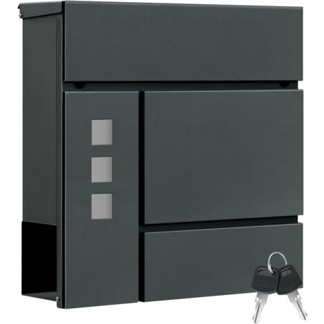 WOLTU Cassetta postale con 3 Finestre Trasparenti, coperchio chiudibile con chiave, Antracite, 37x10,5x37cm