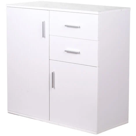 Mobile Madia con Cassetti Ante 2 Ripiani Bianco Mobiletto Credenza Cucina Bagno