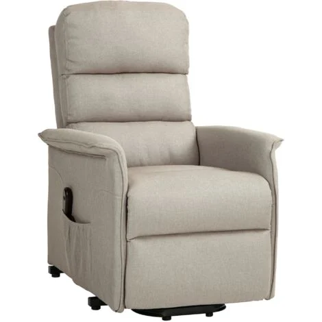Poltrona Alzapersona Elettrica 1 Motore Reclinabile con Poggiapiedi in Tessuto effetto Lino Beige