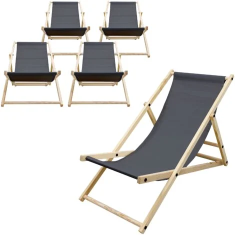 ECD Germany Set di 5 Sedie a Sdraio Pieghevoli in Legno di Pino fino a 120 kg Antracite Schienale Regolabile 3 Posizioni Lettino Prendisole Spiaggia Balcone Giardino Piscina Spiaggina da Esterno