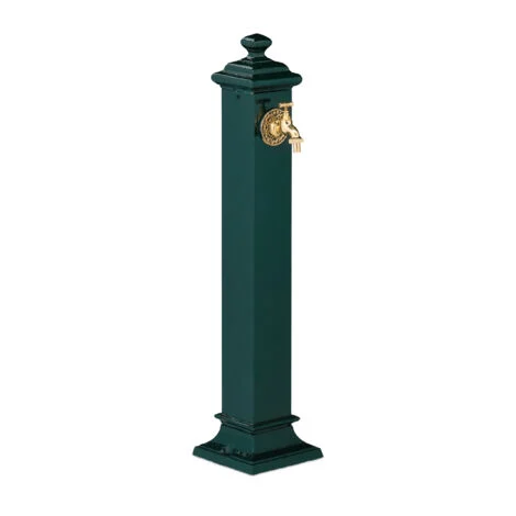 Relaxdays Fontana da Giardino in Stile Antico, Fontanella a Colonna con Rubinetto Acqua, HLP: 86x19x23 cm, Verde Scuro