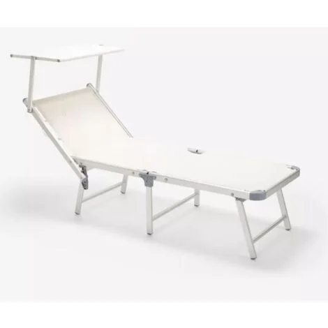 HU-096 Lettino prendisole mare pieghevole in tubo di alluminio 180X60XH40 cm BIANCO