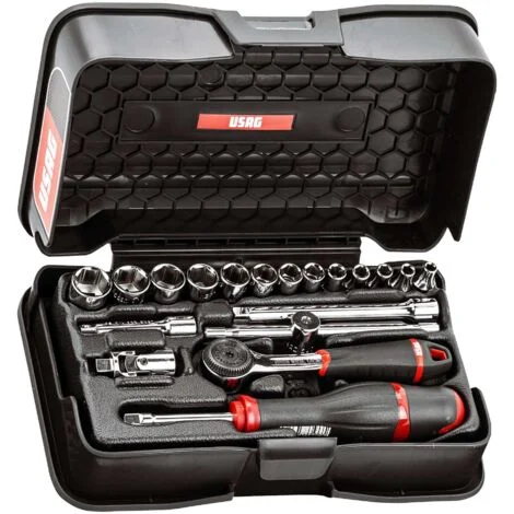 USAG 606 1/4 EA SET CHIAVI A BUSSOLA ESAGONALI CRICCHETTO 19 PZ CASSETTA