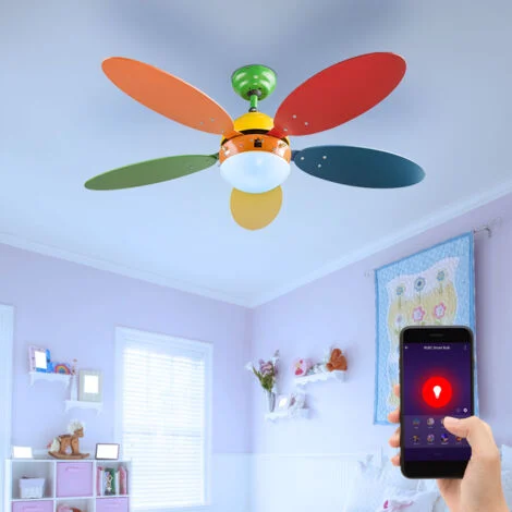 Ventilatore da soffitto per cameretta dei bambini lampada da soffitto colorata ventilatore avanti/ritorno, vetro, controllo tramite app CCT, Smart RGB LED 4.8W 450Lm, D 106.6 cm