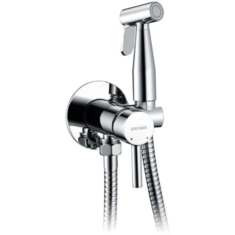 GRIFEMA G154-1 Irismart, Doccetta Incasso per WC-Bidè con Supporto, Flessibile, Acqua Calda e Fredda, Cromo, Argento, G3/4 UNO [Exclusiva Amazon] [Esclusiva Amazon]