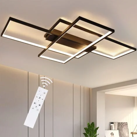GBLY Plafoniera dimmerabile, 100x70x8cm, 3 Plafoniere LED quadrate moderne nere con telecomando, 88W Illuminazione da incasso in acrilico Lampada da soffitto Lampadario a muro