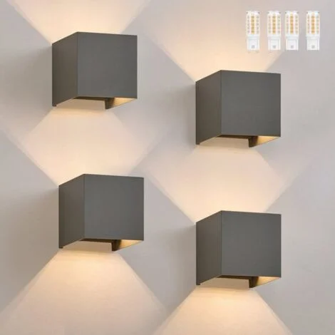 GBLY Lampada da parete LED per interni/esterni: set di 4 luci bianche calde IP65 Antracite Luce da parete per esterni G9 Luce da casa per esterni Camera da letto Vano scala