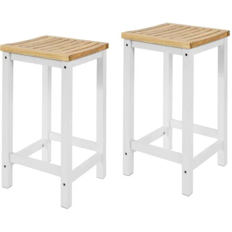 SoBuy Set 2 SgabellI per Cucina Moderno SgabellI Legno massello Bianco Altezza 61 cm, Max Portata 100 kg Bianco FST29-WNX2