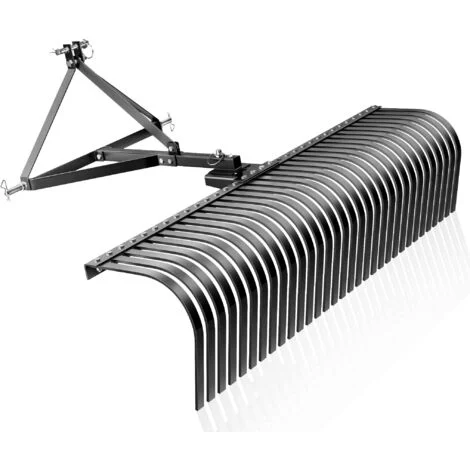 Wiltec Rastrello per trattore compatto 60" 152X48X81 cm, 32 denti, Attrezzo raccogli sassi fieno