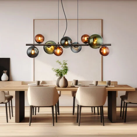 Lampada a sospensione lampada da sala da pranzo lampada da soggiorno lampada da cucina, globi di vetro grigio metallo, 9 fiamme G9, LED 3,5W 350Lm 3000K bianco caldo, H 120 cm