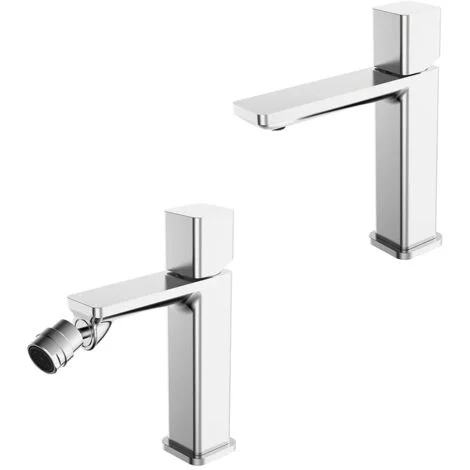 Set di rubinetti lavabo e bidet con manopola e scarico incluso Lotus