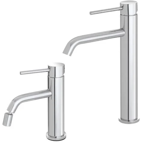 Set rubinetti lavabo alto e bidet in acciaio inox con scarico Nuego
