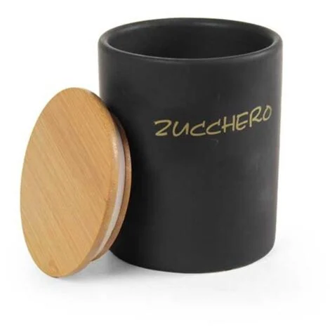 BARATTOLO PER ZUCCHERO TONDO 10X13 CM CON TAPPO ERMETICO IN LEGNO COLORE NERO