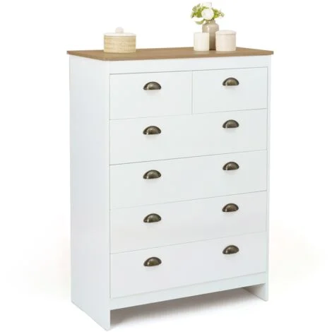 Cassettiera ISIS 80 cm con 6 cassetti bianchi e piano in legno