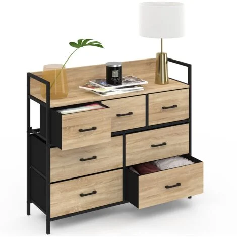 Baúl de tela de 7 cajones UTAH 100 cm mueble de almacenamiento de diseño industrial
