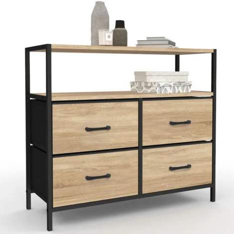UTAH Cajonera de tela de 4 cajones 80 cm mueble de almacenaje de diseño industrial