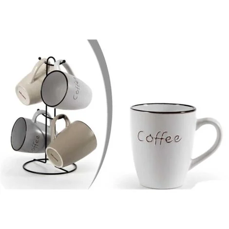 SET 4 TAZZE MUG CON STAND IN METALLO DA 360ML IN DECORO ASSORTITO OKX