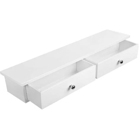 Mensola a Muro con 2 Cassetti Ripiano con Cassetti Ripiano Portaoggetti MDF Bianco