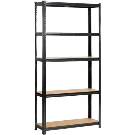 AKORD Scaffale garage in metalloacciao nero 5 ripiani in colore legno per carichi fino a 875kg 90x30x180 cm