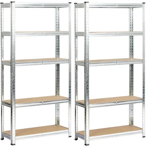 Set 2 x AKORD Scaffale garage in metalloacciaio zincato 5 ripiani in colore legno per carichi fino a 875kg 70x30x154 cm