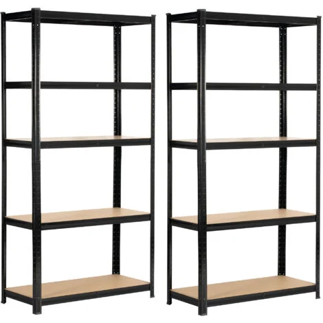 Set 2 x AKORD Scaffale garage in metalloacciaio nero 5 ripiani in colore legno per carichi fino a 875kg 90x40x180 cm