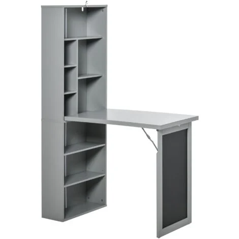 Libreria con Scrivania a Scomparsa Salvaspazio 98x51x153 cm in MDF Grigio