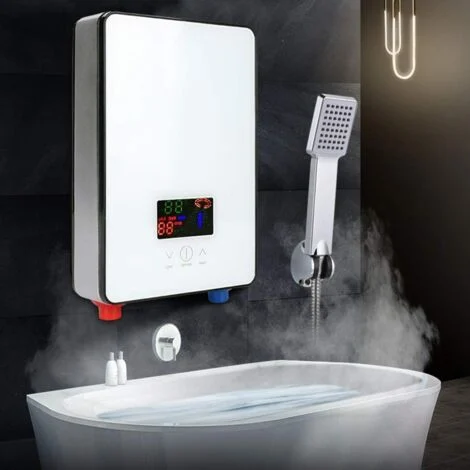Scaldabagno elettronico istantaneo da 6500 W, 30 ℃-55 ℃, regolabile istantaneamente elettrico Tankless, set per bagno, doccia, cucina, 110 V (bianco)