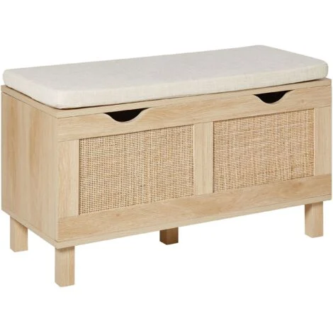 Panca contenitore Boho Cassapanca in legno intrecciato Fronti in legno chiaro Washington
