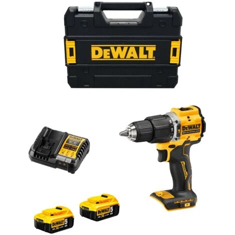 DeWALT Tools - Trapano a percussione a batteria da 18 V, 2 batterie XR da 5,0 Ah, caricabatterie DCD100YP2T