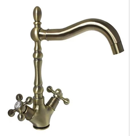 RUBINETTO LAVELLO CUCINA CANNA ALTA ANTICO MISCELATORE LAVANDINO OTTONE JH-1694