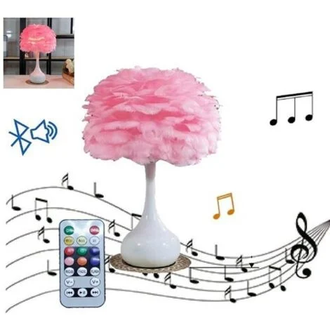 LAMPADA LED RGBW CON PIUME ROSA TAVOLO COMODINO BLUETOOTH TELECOMANDO MUSICA