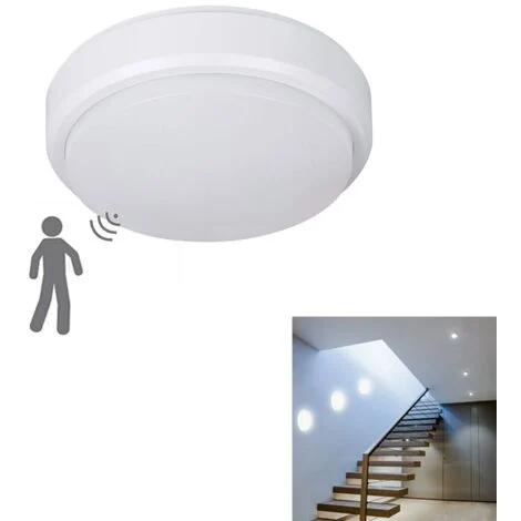 PLAFONIERA LED 9W DOME TONDO CIRCOLARE SENSORE MOVIMENTO IP56 BIANCO 6500K 1538