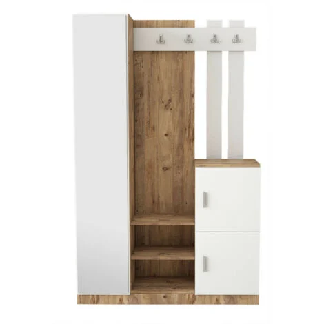 Guardaroba con 3 ante e 1 specchio Bianco e Naturale - MIROTA
