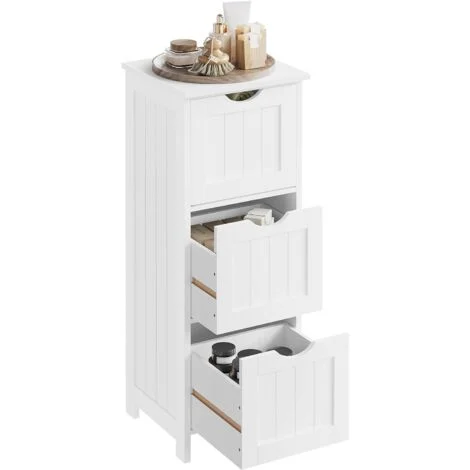 WOLTU Armadietto Autoportante da Bagno, Mobiletto con 3 Cassetti e, per Soggiorno, Cucina, Corridoio, Bianco