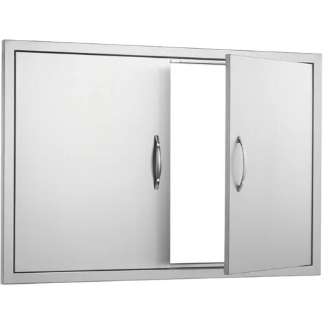 Mophorn 990x660mm Porta di accesso doppia per barbecue, porta verticale a filo in acciaio inossidabile con maniglie e ganci, porta da cucina esterna per isola barbecue e stazione di grigliatura