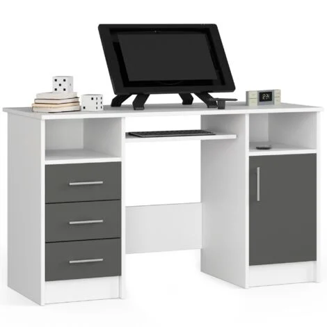 Scrivania AKORD ANA Bianco 124 cm 1 anta 3 cassetti inserto frontale Grigio Grafite 124x52x74 cm