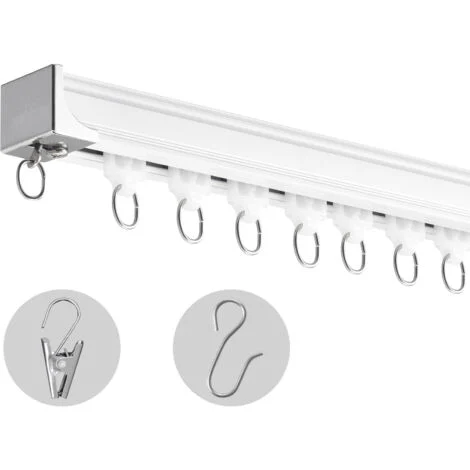Mophorn - Binario per tende da soffitto, 11,8 piedi/3,6 metri, sistema scorrevole per tende, ganci e ferramenta, bianco per soggiorno camera da letto
