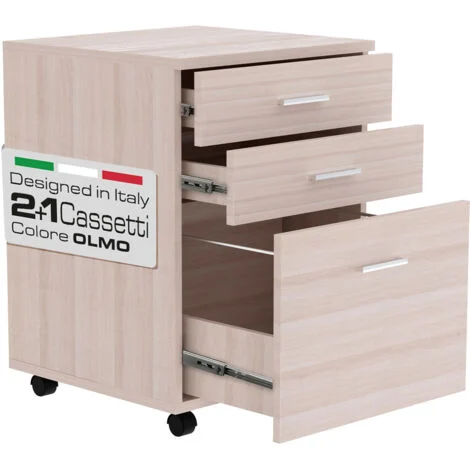 Cassettiera Scrivania Ufficio Legno MDF Mobiletto Stampante 3 Cassetti Olmo