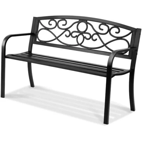Mophorn Panchina da Esterno da 52,7 x 127 x 81,8 cm Panchina da Giardino in Metallo per Esterni, Capacita di Carico di 250 kg Panchina da Giardino con Schienale, Braccioli, per Parco, Cortile, Portico