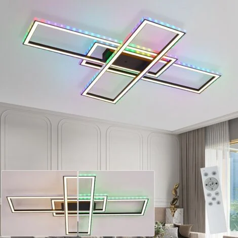Plafonniere LED GBLY - 50W Lampada da salotto RGB Cambio colore Nero Lampada da camera moderna Dimmerabile con telecomando Lampada da corridoio Plafoniere girevoli per camere dei bambini