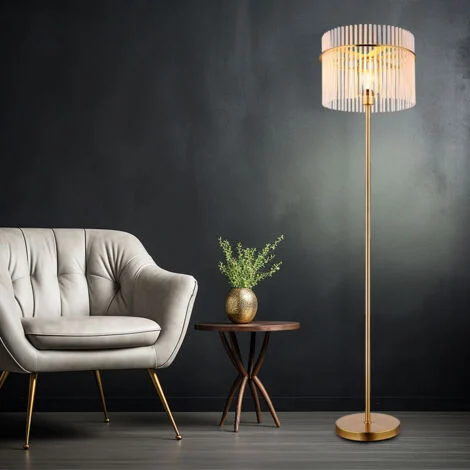 Lampada da terra, lampada da terra, lampada da soggiorno, lampada da camera, lampada da sala da pranzo, lampada laterale, aste in vetro metallo oro, 1x E27, H 152 cm