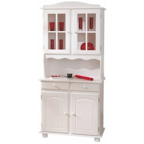 vetrina con 2 ante in pino massello tinto bianco, 88x198x43 cm