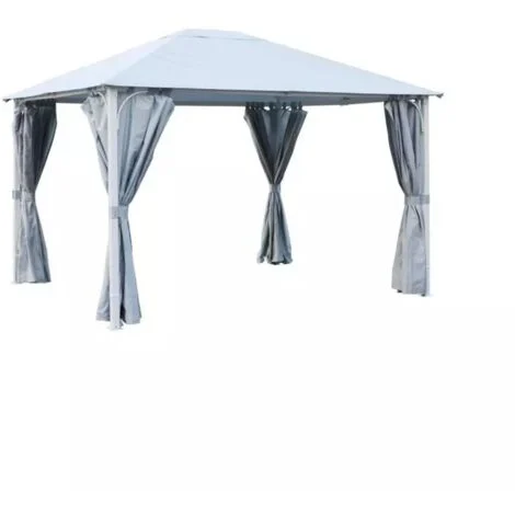 gazebo da esterno "fuenti" impermeabile e tende laterali color grigio, 3x3,60xh2,63 m