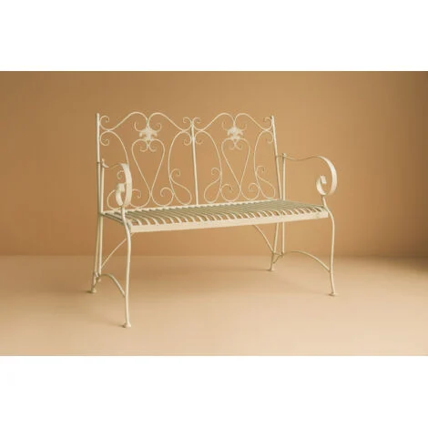 Panchina da esterno in ferro 113x58x94 cm Divanetto da giardino e ingresso Panca in metallo bianca Sedia 2 posti interno ghisa