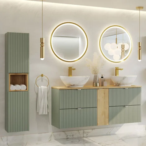 Set di mobili da bagno doppio lavabo Jade verde e marrone 140cm