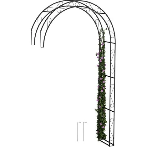 Relaxdays Mezzo Arco per Rose Rampicanti da Giardino, Sostegno per Piante, HLP: 245x130x36 cm, Supporto in Acciaio, Nero