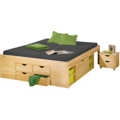 Letto Inter Link con contenitori e comodino con ruote Dim. 146x209x47,5h