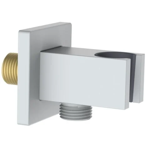 Presa acqua quadrata con supporto doccino in ottone color bianco